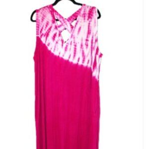 Lane Bryant Livi Maxi Tank Dress 26/28 4X Pink Tie Dye Hombre Flowy Pockets